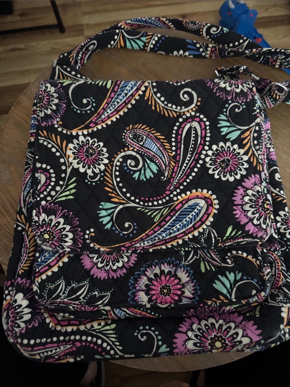 Vera Bradley Black Crossbody Bag with Pink, Teal & Orange Paisley